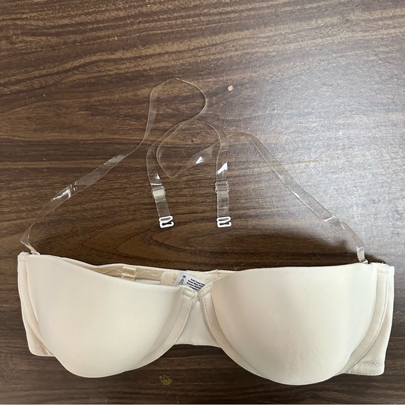 Maidenform Bra: One Fabulous Fit Strapless Bra 7955, Clear straps, Cream, 36D - Picture 2 of 7